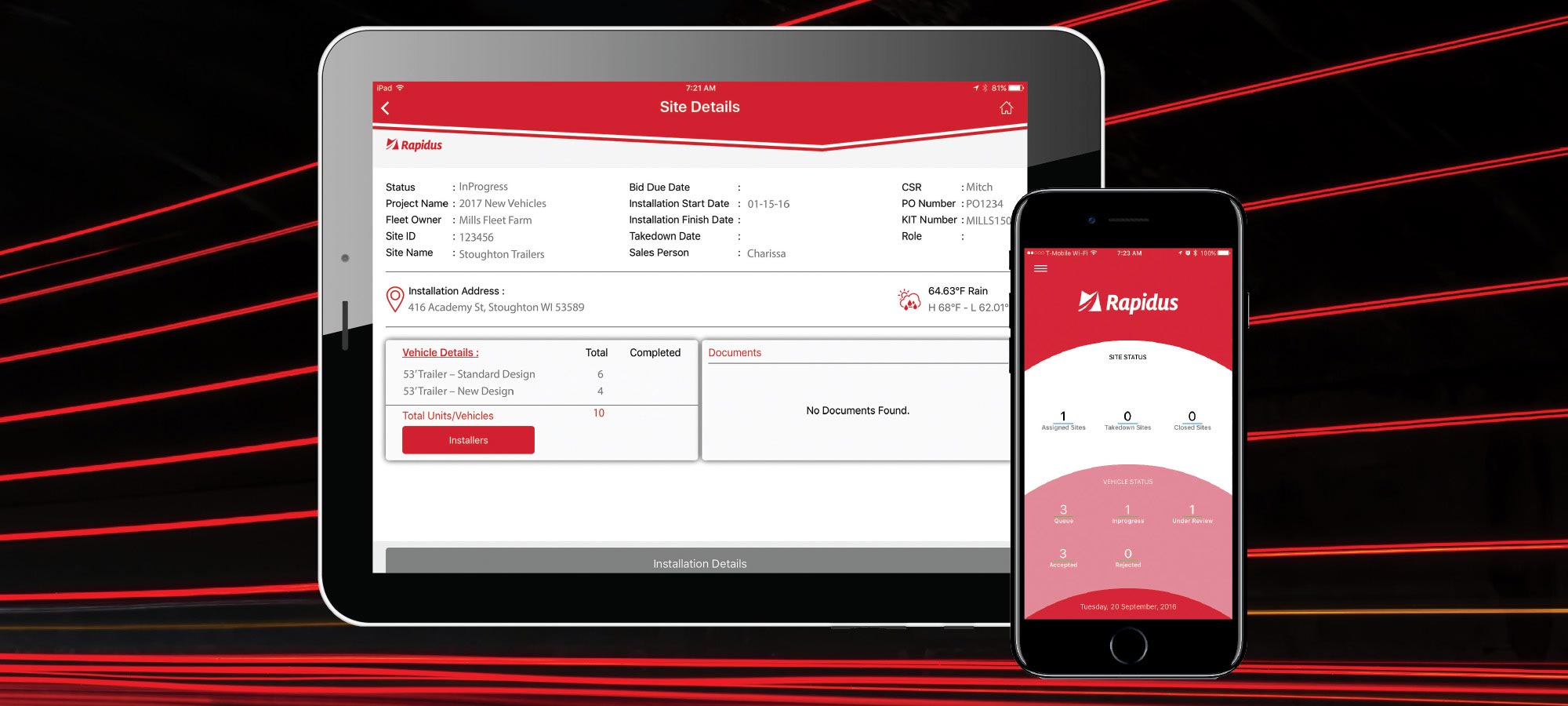 Rapidus App to coordinate the installation of fleet graphics